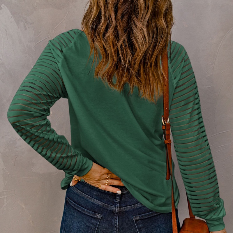 Áo Sơ Mi Tay Dài Dáng Rộng Phối Lưới Kẻ Sọc Thời Trang Công Sở Thanh Lịch Cho Nữ