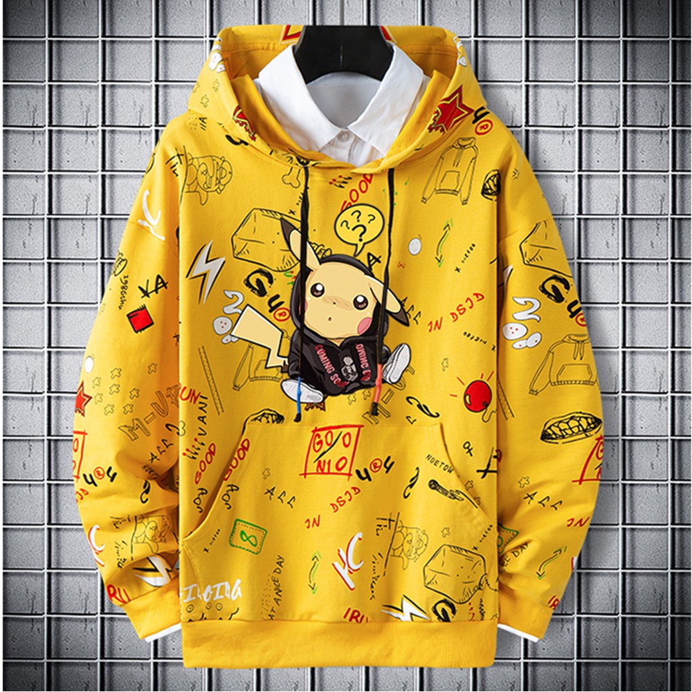 Áo Hoodies Nỉ Nam Mỏng Nhẹ Có Mũ Trùm Đầu In Hình Icon Pikachu MENFASHION AO TOP NAM 90000176C