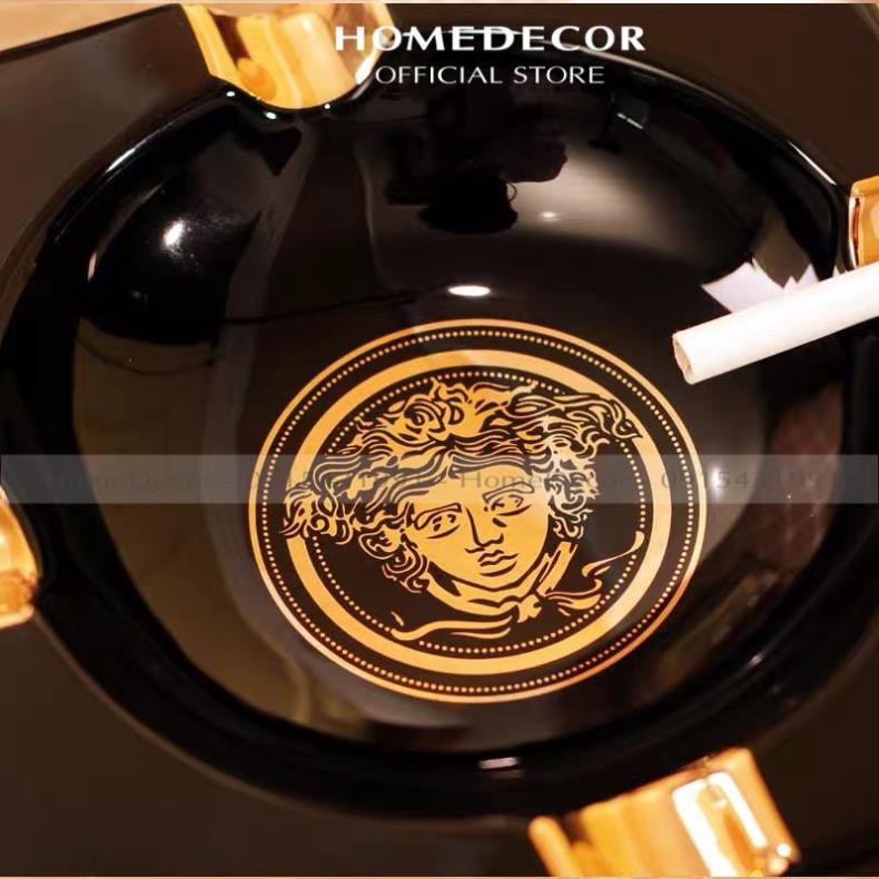 Gạt tàn xì gà sứ nguyên khối Versace (đen/trắng)