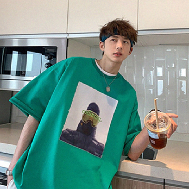 Áo Thun Dáng Rộng In Họa Tiết Hoạt Hình Phong Cách Hip Hop Đường Phố Hàn Quốc Thời Trang Mùa Hè Cho Nam