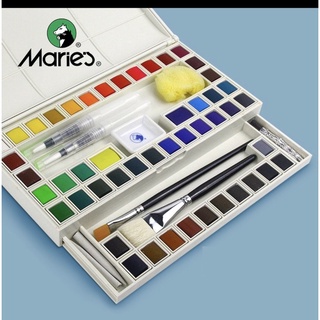 Màu nước dạng nén maries - hàng cao cấp 18/24/36/48 màu kèm cọ mút pallet