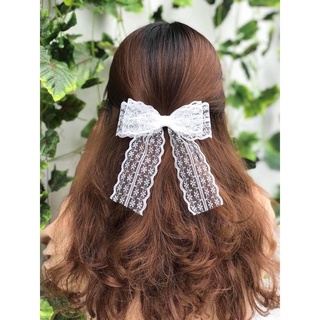kẹp tóc nơ ren trắng