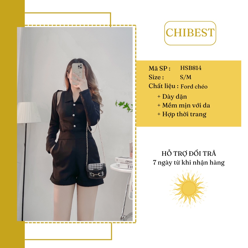 Set Bộ nữ short gấp line ống rộng 3 món khoác croptop CHIBEST HSB814