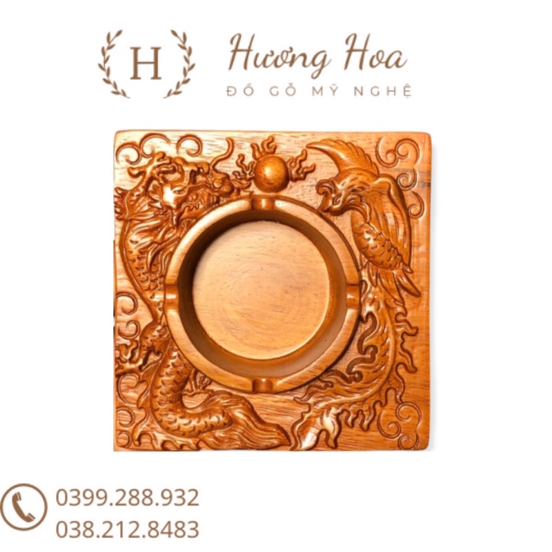 Gạt Tàn Thuốc Lá Gỗ Hương Nguyên Khối Chạm khắc hình Long Phụng