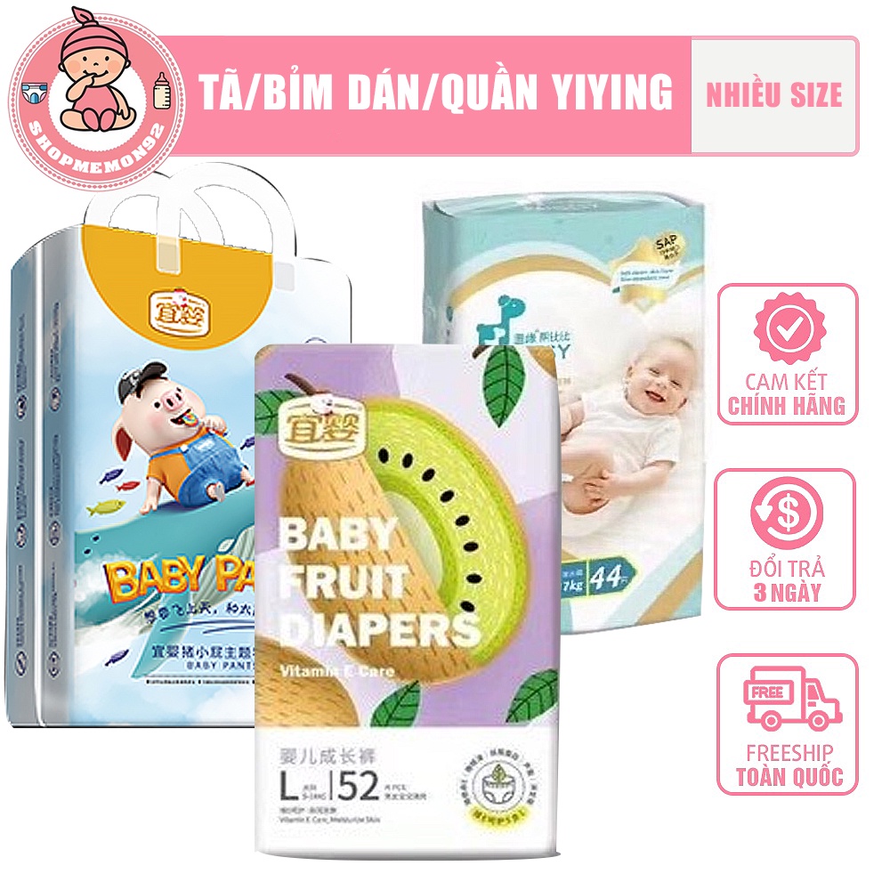 [THANH LÝ]Tã/bỉm dán/quần YIYING HEO/ YIYING HOA QUẢ/ YIYING PANBESY nội địa Trung đủ size S72/M60/L52/XL44/XXL40/XXXL36