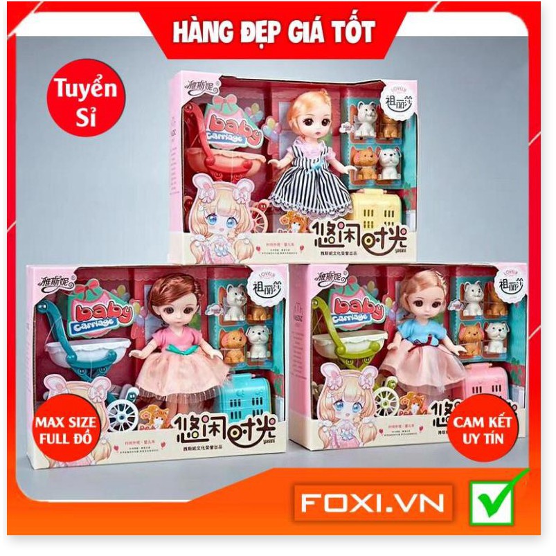 BúpBê công chúa 3D chibi-Dreamy giao ngẫu nhiên kèm phụ kiện váy dạ hội-thú cưng-xe đẩy-Đồ chơi bé gái