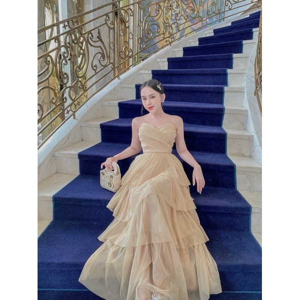 Đầm maxi cúp ngực lưới tầng xoè. Trắng, hồng, đỏ, nude. Thời trang đầm váy dự tiệc sang trọng sexy hotgirl thiết kế