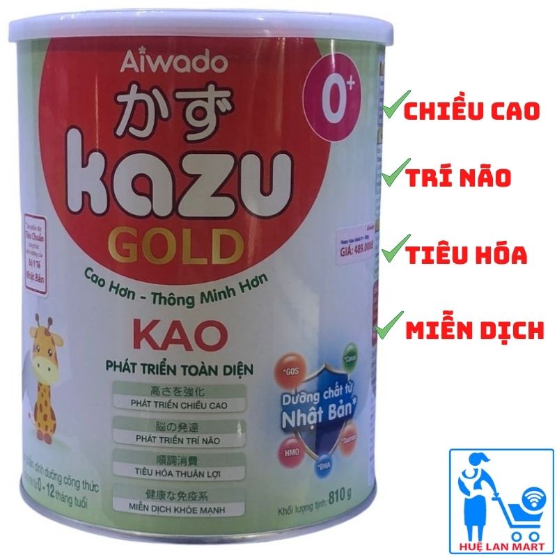 Sữa bột Aiwado Kazu gold kao cao hơn thông minh hơn số 0+/1+/2+ hộp 810g