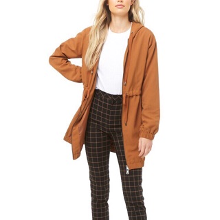 Áo Khoác F21 Thắt Eo Có Mũ Form Dài Polyeste - 0640