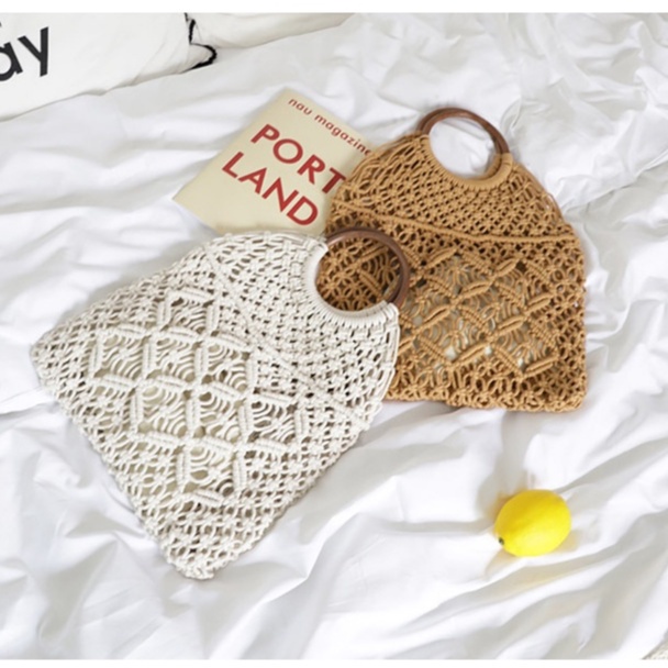 Túi len đan quai mây tròn