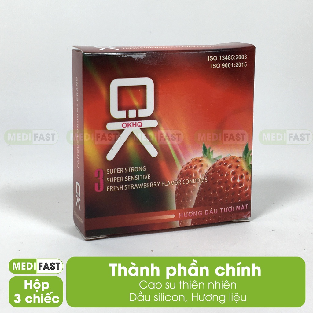 Bao cao su Ok vị dâu - Luôn che tên sản phẩm - Hộp 3 chiếc