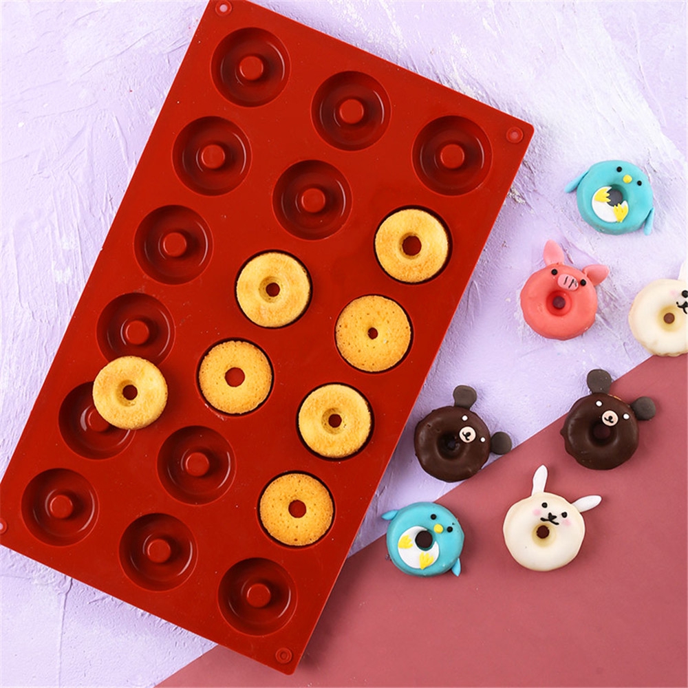 Khuôn silicon 18 ngăn tự làm bánh vòng/sô cô la/bánh quy
