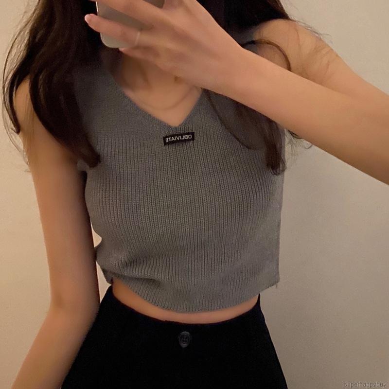 Áo kiểu không tay dệt kim phong cách Hàn Quốc thời trang dành cho nữ
