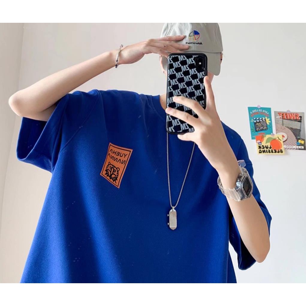 Áo Thun Tay Ngắn In Chữ Klein Màu Xanh Dương Phong Cách retro Dành Cho Nam Và Nữ