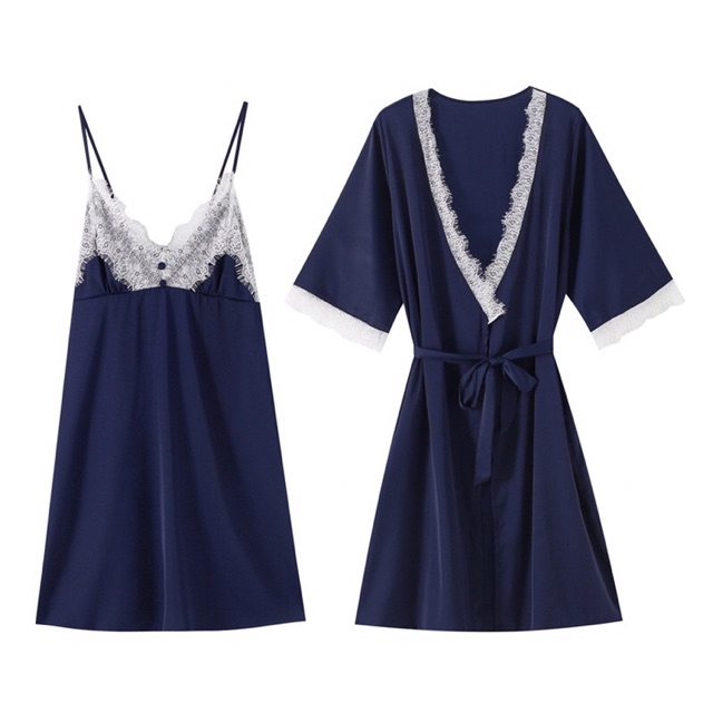 Combo Váy ngủ sexy lụa satin kèm choàng KELLY WANG SX314 ( 42-58 kg)