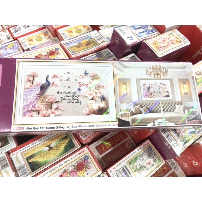 Tranh Đính Đá/Tranh thêu Đồng Hồ Phú Quý Cát Tường Lv279,Lv3206