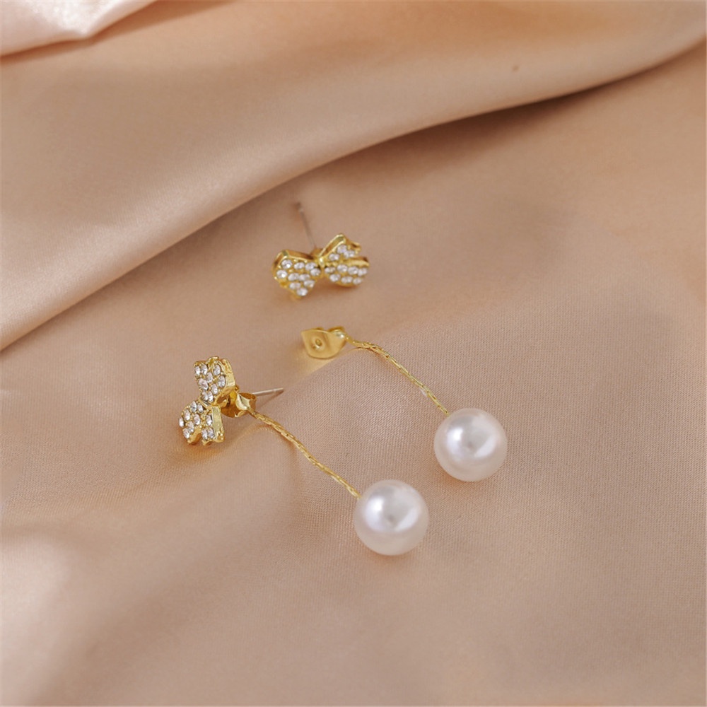 Bông tai dáng dài phối nơ đính ngọc trai thời trang sang trọng cho nữ