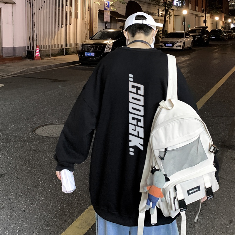 Áo sweatshirt IFNICEFUTURE tay dài họa tiết chữ cái sau lưng dáng rộng phong cách Hong Kong thời trang mới dành cho nam