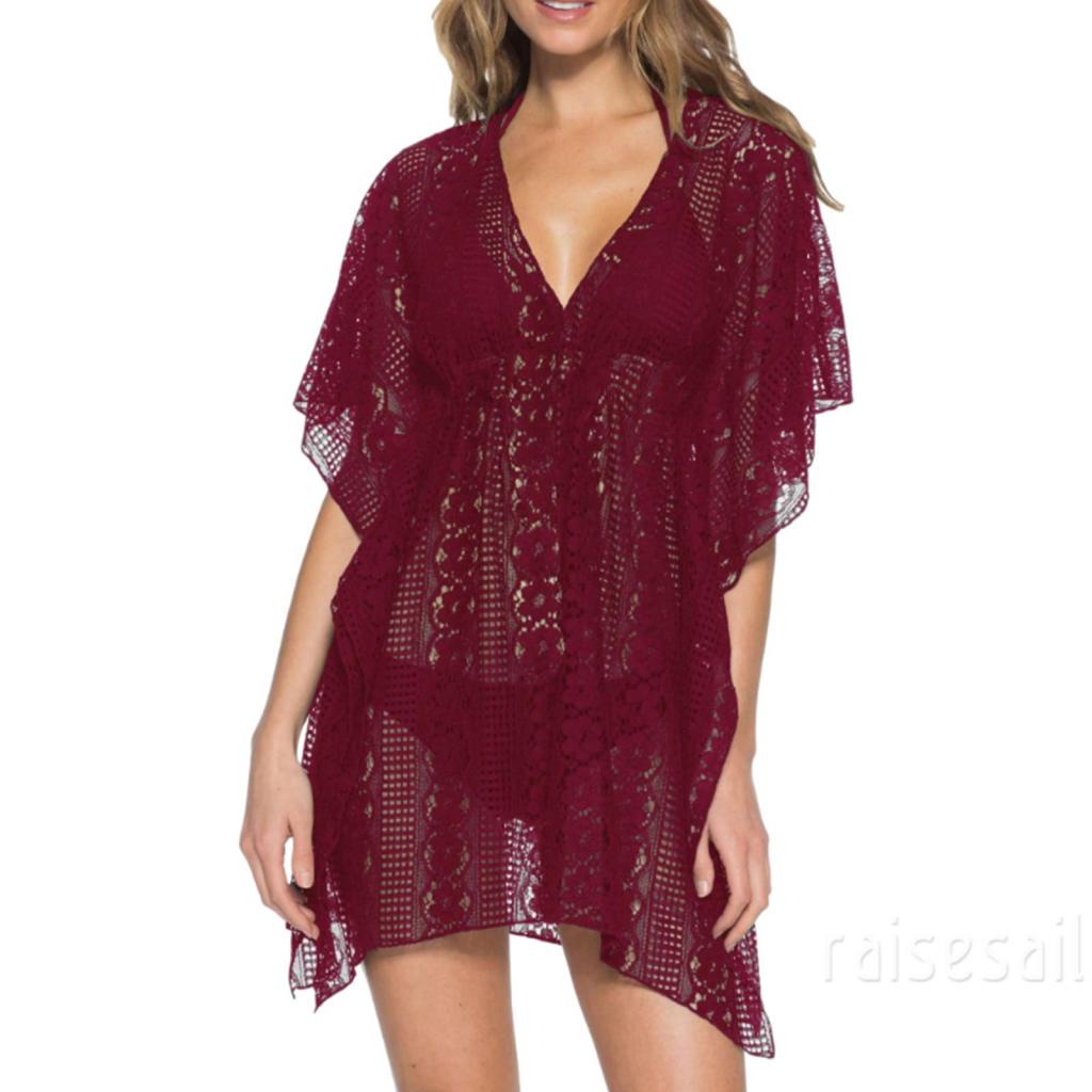 Áo sơ mi cổ chữ V tay ngắn dáng rộng viền ren màu đỏ rượu/trắng/xám/đen cho nữ
