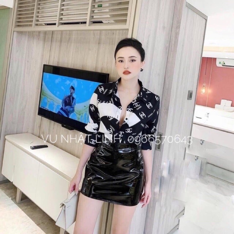 Chân váy da bóng cạp cao, Chân váy dáng A Quảng Châu Loại 1 , Kèm quần lót Có BIGSIZE