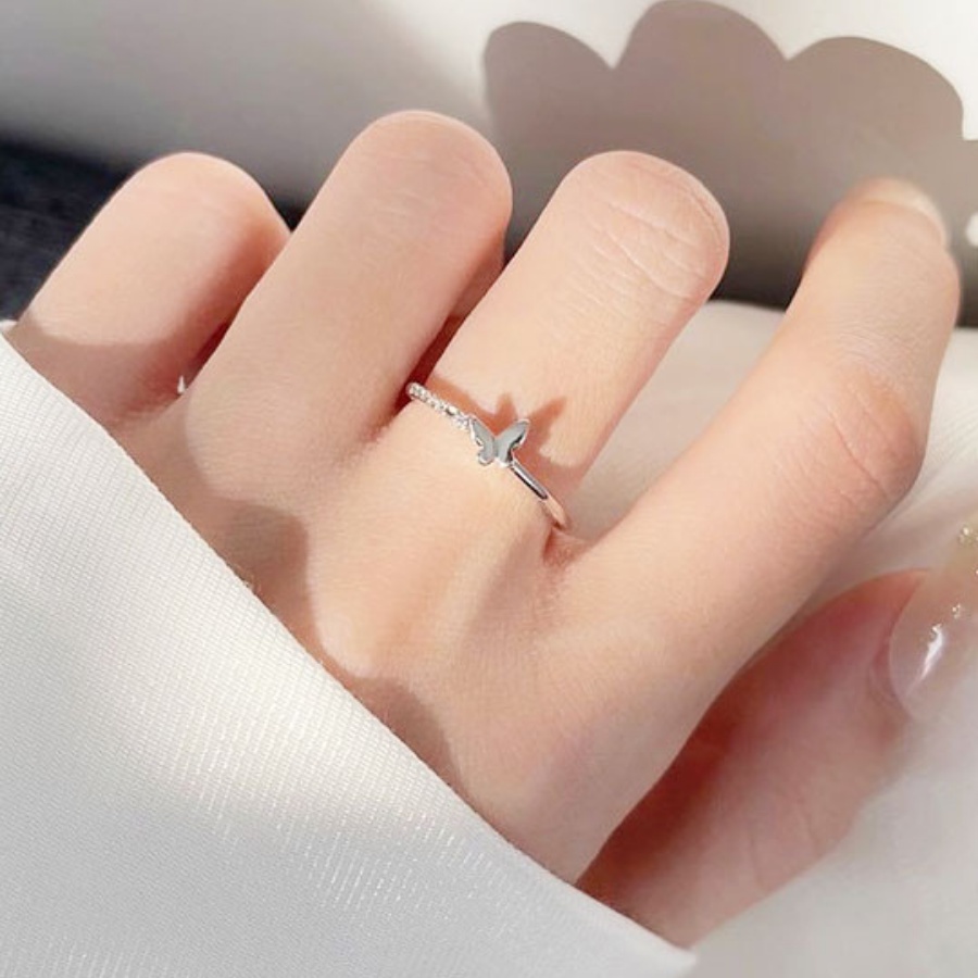 Nhẫn Bạc Mặt Hình Bướm Đính Đá Hàng Thiết Kế Phong Cách Trẻ Trung Cá Tính Hot Trend Mẫu Hở