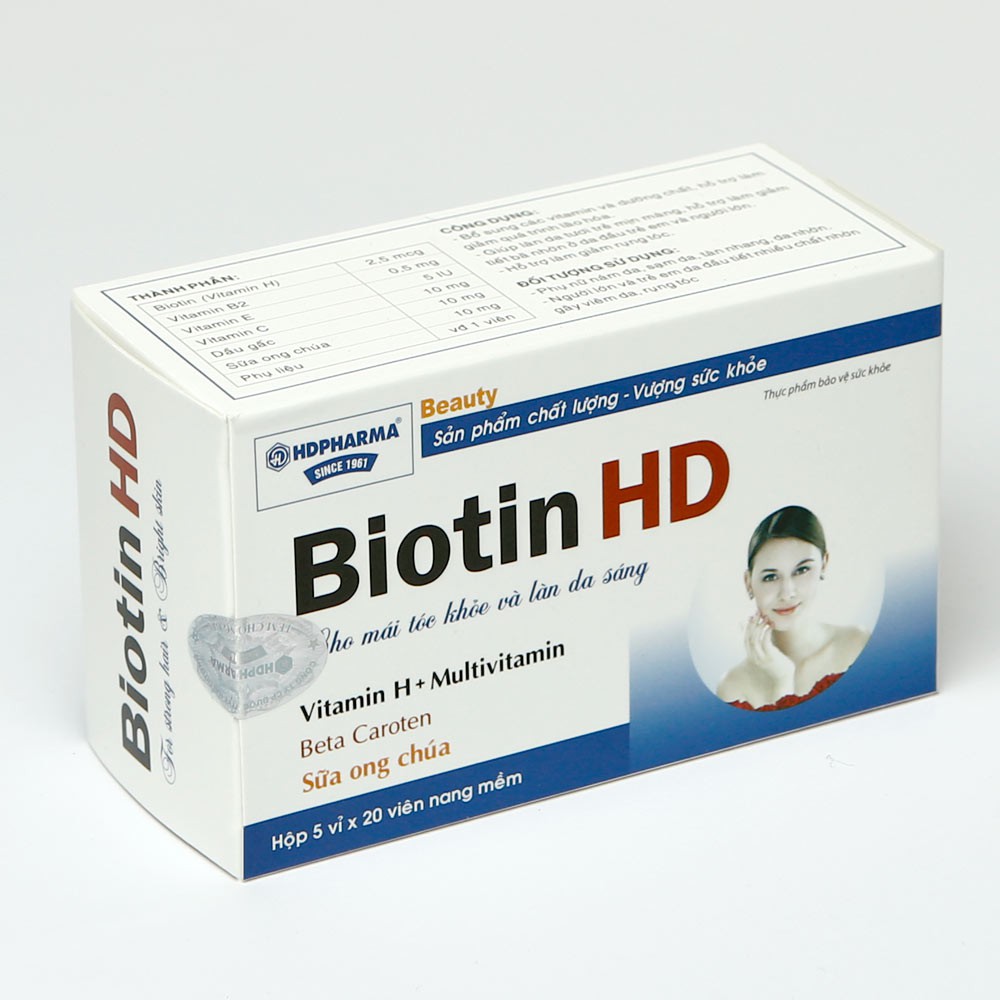 Combo 2 hộp Biotin HD viên uống giúp mọc tóc, làm sáng da