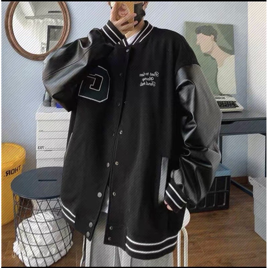 Áo Bomber Chữ G UNISEX Siêu Hot Phối Tay Da | BigBuy360 - bigbuy360.vn