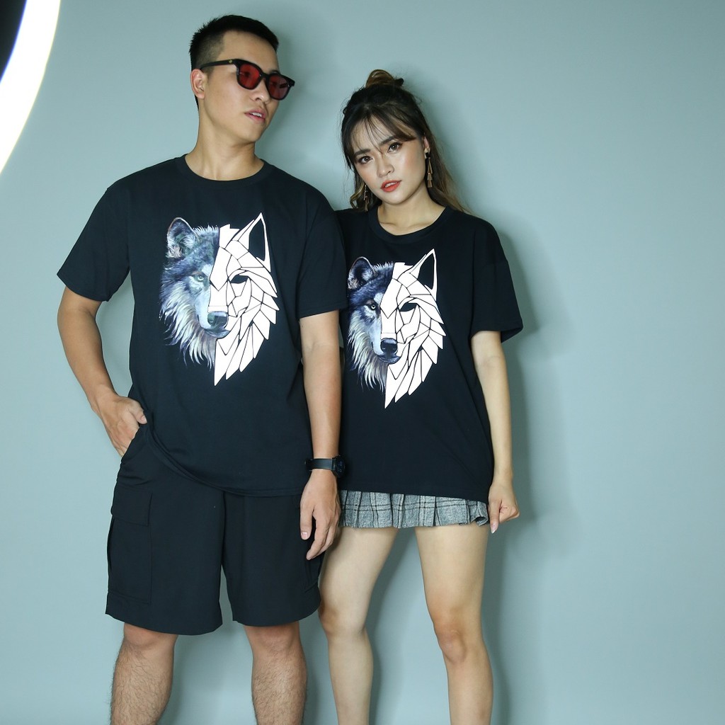 Áo Thun Dáng Rộng Tay Lỡ Unisex,Phông Phong Cách Streetwear,Chất liệu 100% Cotton Dành Cho Nam, Nữ in Phản Quang chó Sói
