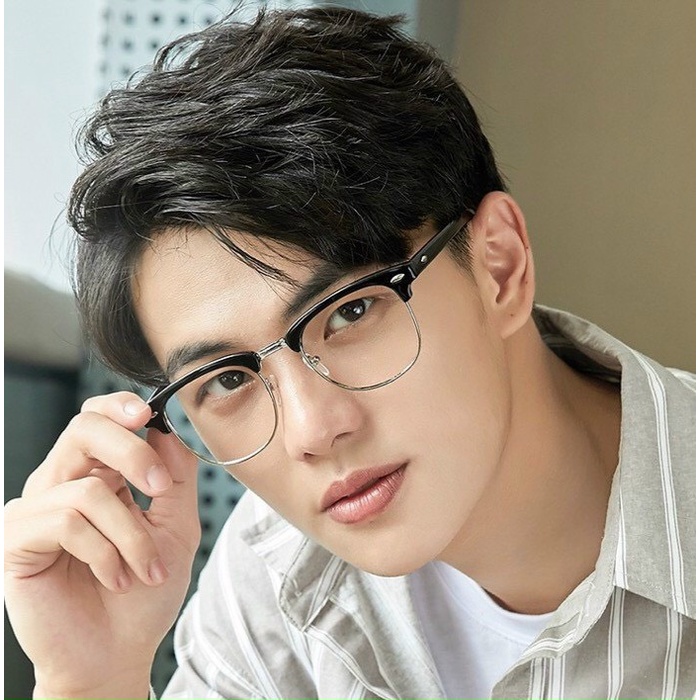 Gọng kính cận nam nữ unisex nửa gọng trên bản đẹp phong cách trang nhã, kính giả cận nam nữ Hàn Quốc