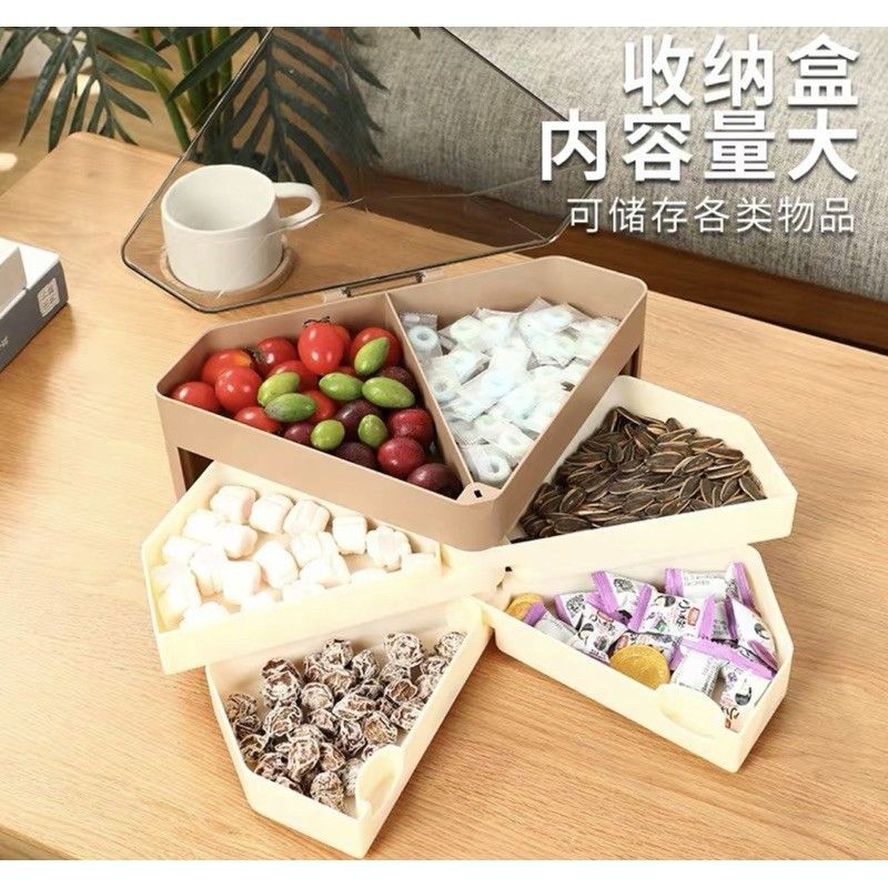 (Loại 1) khay mứt tết, khay đựng mứt kim cương 3 tầng 6 cánh