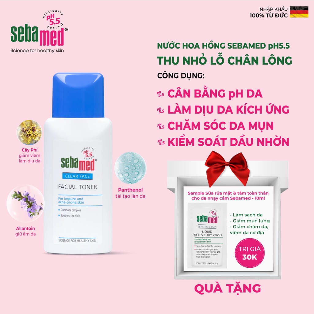 Nước hoa hồng cân bằng, se khít lỗ chân lông Sebamed Facial Toner pH5.5 (150ml)