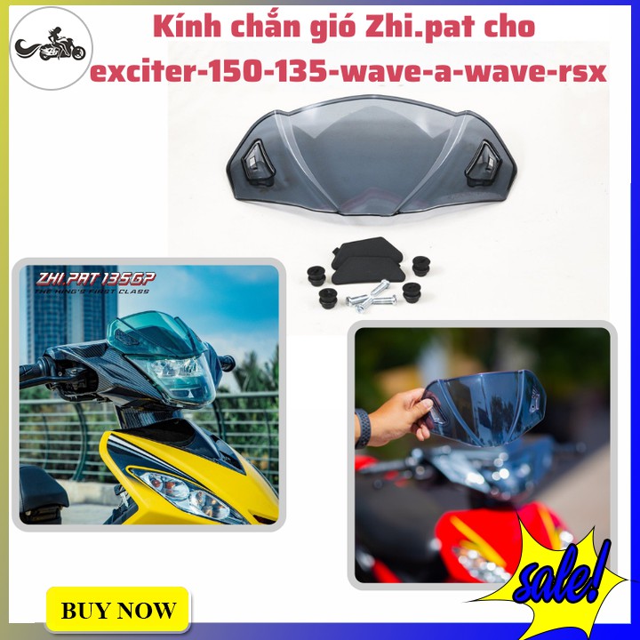 Kính chắn gió cho xe Exciter 150/135, Wave a/rsx màu đen khói hàng chính hãng Zhi.pat siêu đẹp