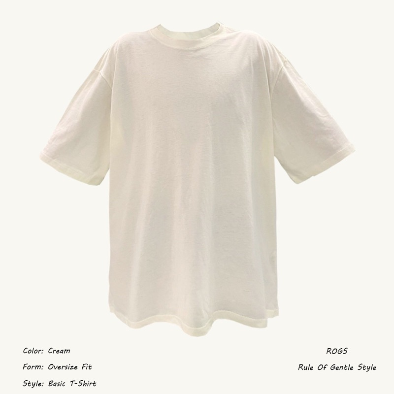 Áo Thun Trơn Tay Lỡ Cổ Tròn Unisex, Màu Cream, Oversize, Vải 100% cotton, Thoáng Mát.