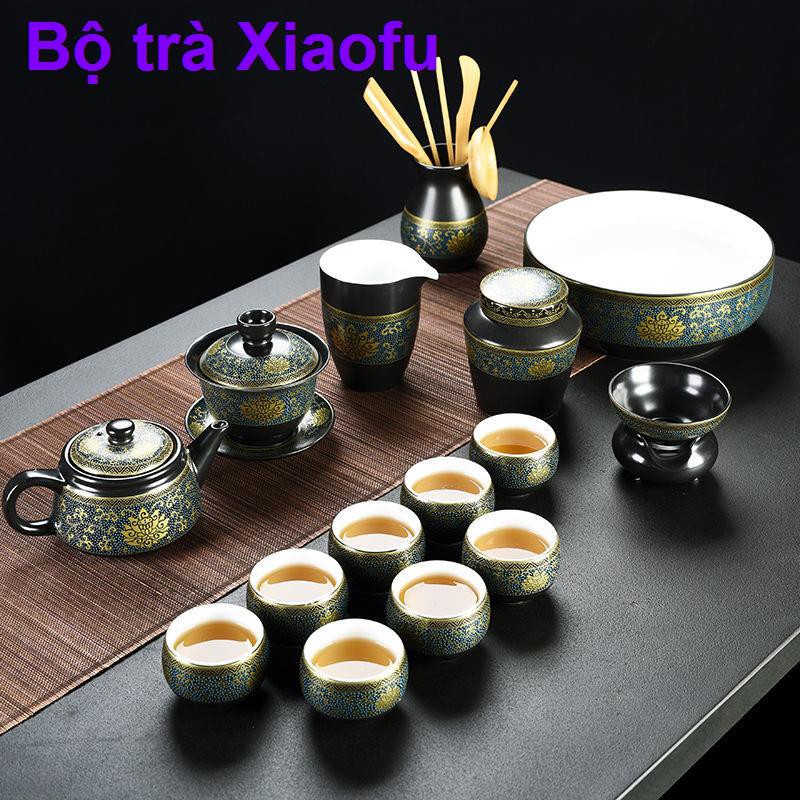 Bộ ấm trà Kung Fu gia dụng trọn gốm sứ Trung Quốc cao cấp chén hộp quà tặng tạo tác cụ pha <bộ  hộp