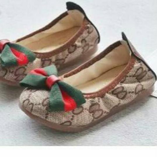 Giày Búp Bê Thắt Ruy Băng Màu Đen Nâu Plk-678 Gucci Cho Bé Gái