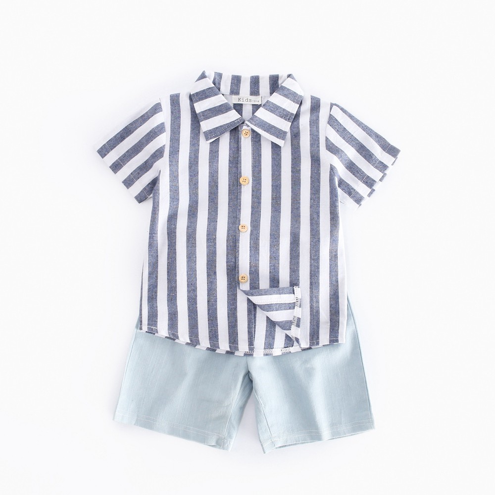 Set trang phục Sanlutoz gồm áo cotton kẻ sọc + quần short màu đơn sắc cho bé