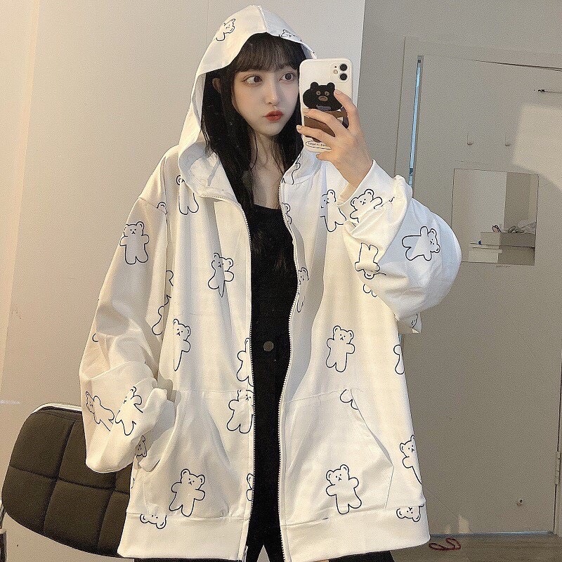 Áo Khoác Dây Kéo Form Rộng Nỉ Lót Bông Hoodie Gấu Unisex Hot hit (hàng có sẵn) | BigBuy360 - bigbuy360.vn