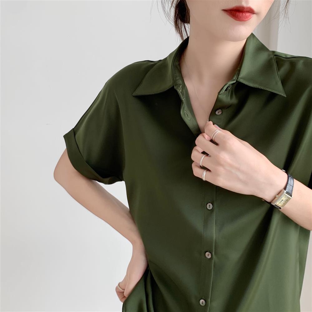 Áo Sơ Mi Tay Ngắn Vải Satin Thời Trang Mùa Hè Thoải Mái Cho Nữ