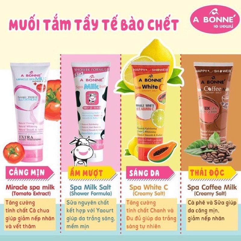 Tuýp muối tắm sữa bò tẩy tế bào chết Abonne Spa Milk Salt Shower Formula Thái Lan 350g - KOCODA