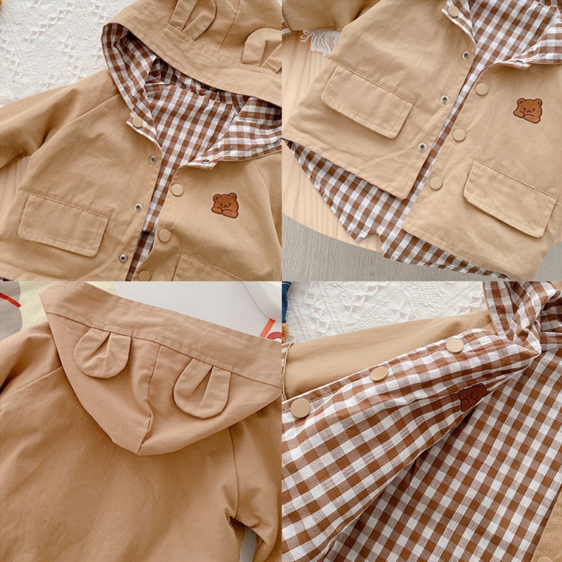 Áo Khoác Gió Hai Mặt Có Nón Họa Tiết Hoạt Hình Phong Cách Hàn Quốc Cho Bé Trai