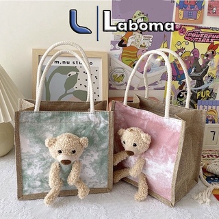 Túi cói tote mini Loang Gấu Phong cách Hàn Quốc TC004