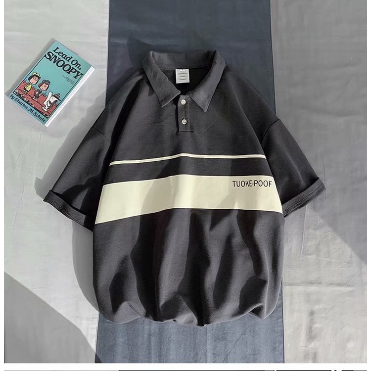 Áo Polo Cổ Bẻ APT Unisex Chất Liệu Vải Cotton Thô Phối Màu Cực Hót, Hình In 5D Bền Đẹp