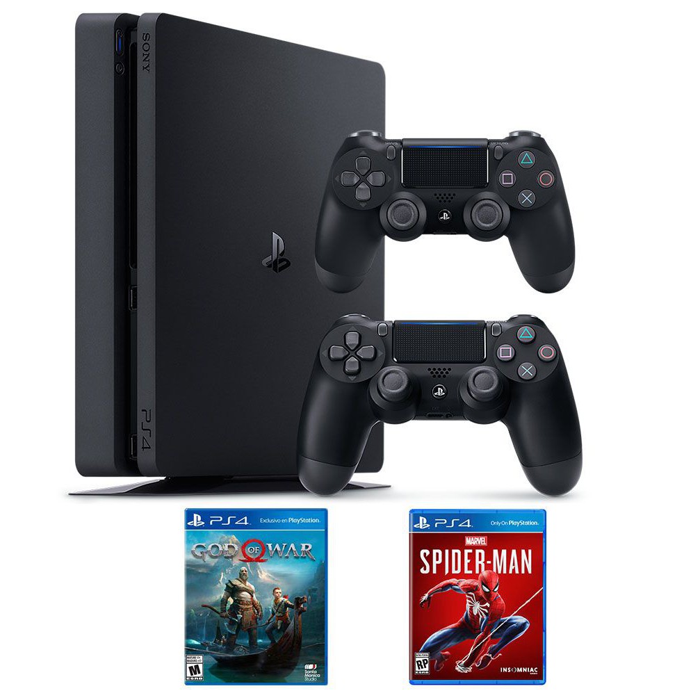 Bộ máy chơi game PS4 Slim 1TB CUH-2218B kèm 2 tay bấm + 2 đĩa game God Of War, Spider Man - Playstation Hàng chính hãng