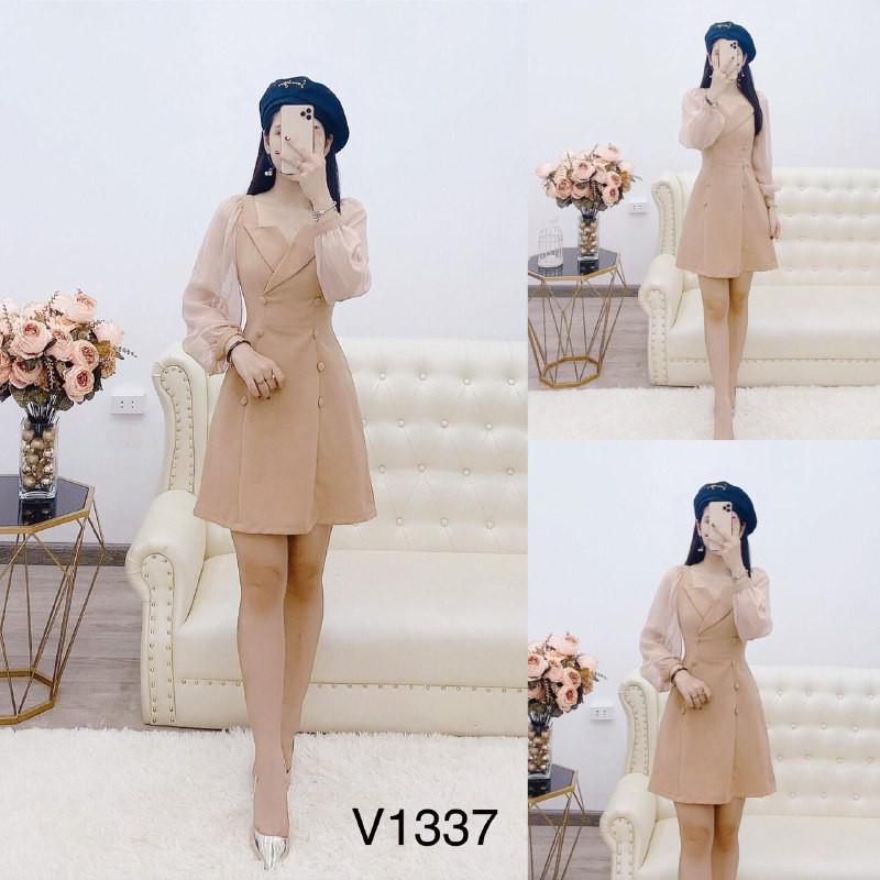 Đầm kate Nhật đính cúc V1337 dáng suông Mie Design kèm ảnh thật