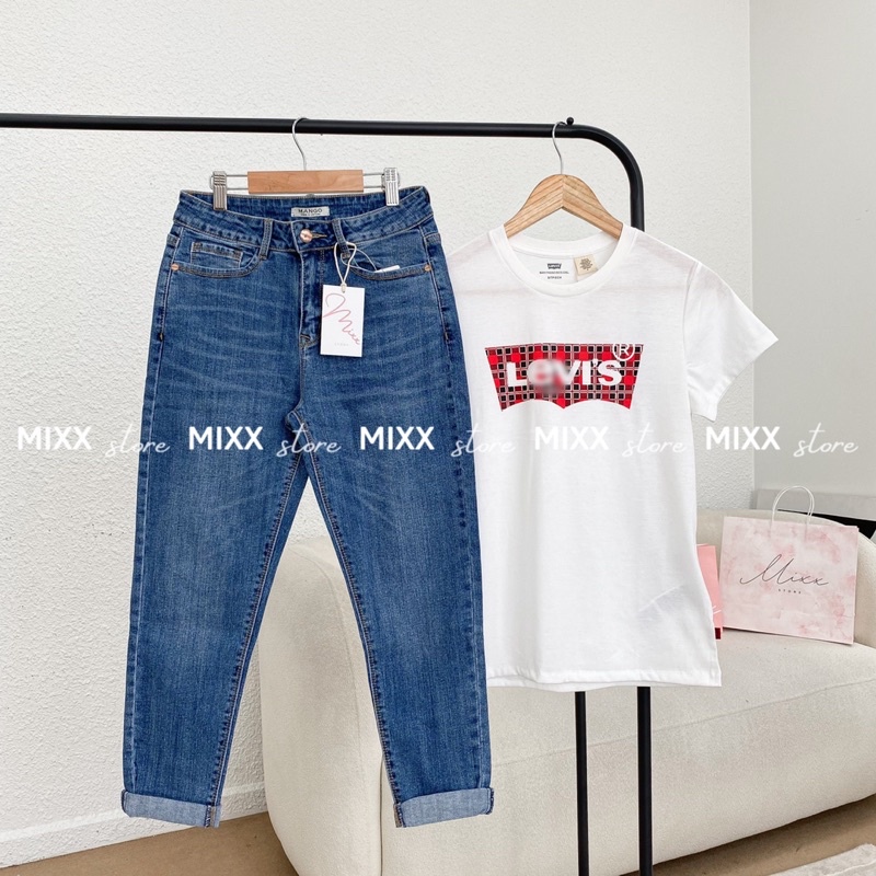 Quần Jean Nữ BAGGY TRƠN MANGO chất jean co giãn dày dặn phom quần chuẩn xịn phom 9 tấc