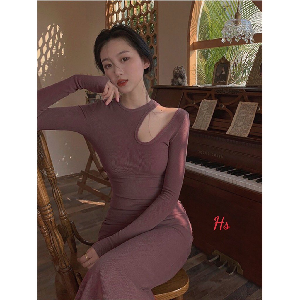 Váy body khoét bên vai gợi cảm dài tay váy trung siêu hot hàng quảng châu xịn SP000729 | BigBuy360 - bigbuy360.vn