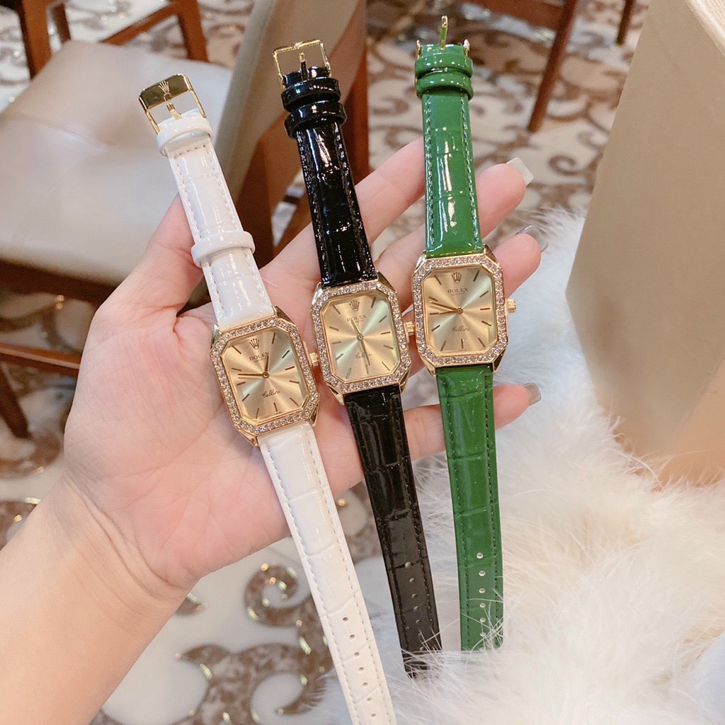 Đồng hồ nữ Rolex đẹp , thời trang dây da , viền mặt đính đá chống nước , chống xước , bảo hành 12 tháng