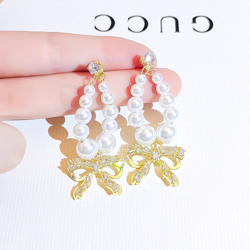 [Jiudolan] Khuyên Tai Dài Đính Đá Zircon / Ngọc Trai / Nơ Tua Rua Dáng Dài Phong Cách Âu Mỹ Cao Cấp Thời Trang Cho Nữ