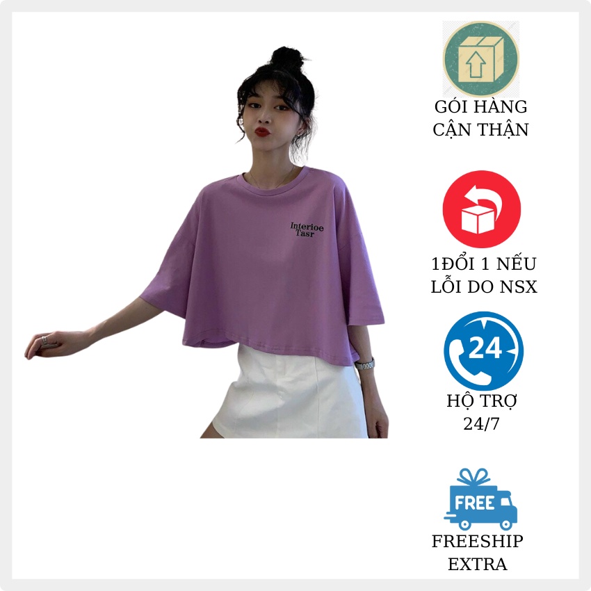 Áo Croptop Tay Lỡ CRI03 ( Trắng, vàng , tím)