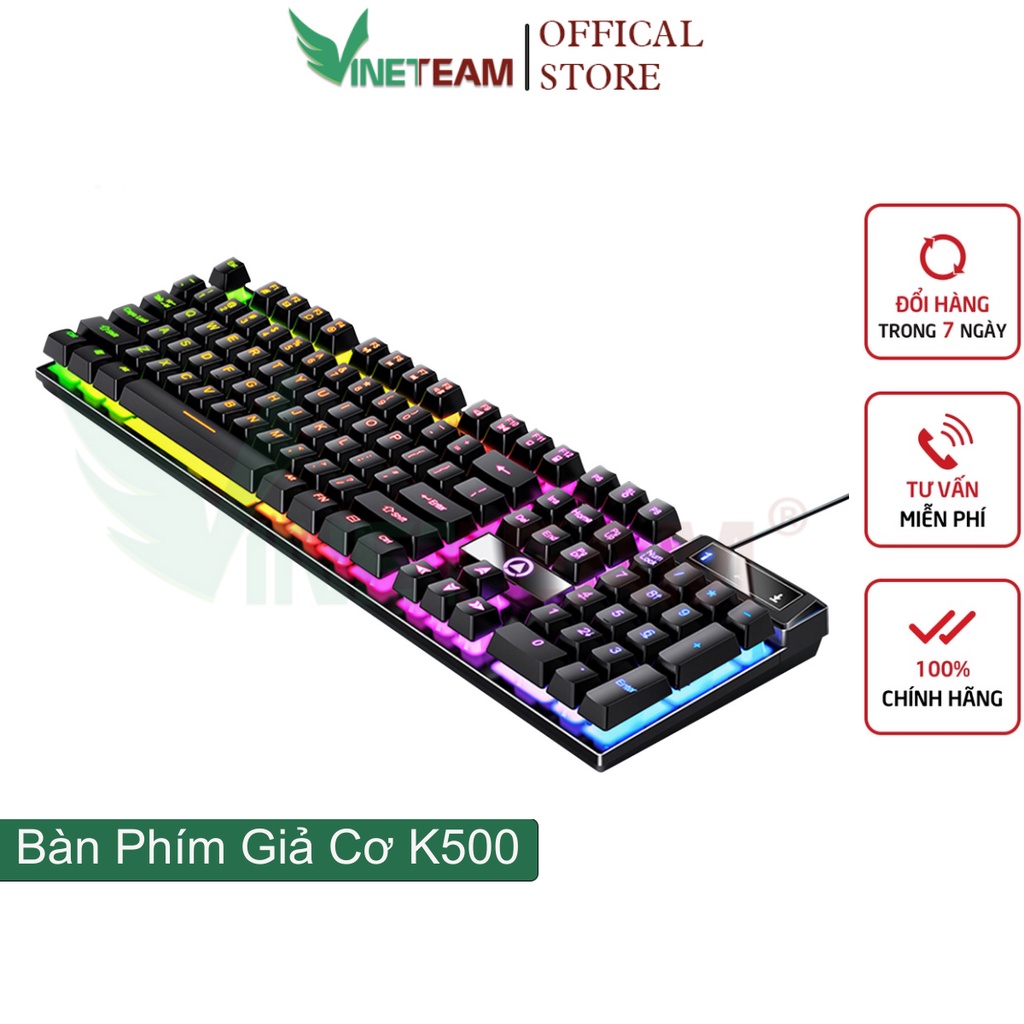 Bàn phím giả cơ Vinetteam YINDIAO K500 đa dạng màu sắc kèm theo đèn led 7 màu xuyên phím dành cho game thủ -4743